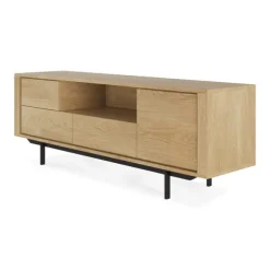 Ethnicraft Oak Shadow Entertainment Unit - 1 Door/1 Flip-down Door/ 2 Drawers