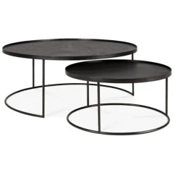 Ethnicraft Round Tray Coffee Table - Set of 2